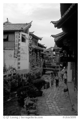 Early morning along a canal. Lijiang, Yunnan, China (black and white)