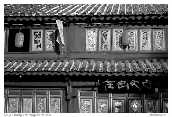 Detail of traditional house. Lijiang, Yunnan, China (black and white)