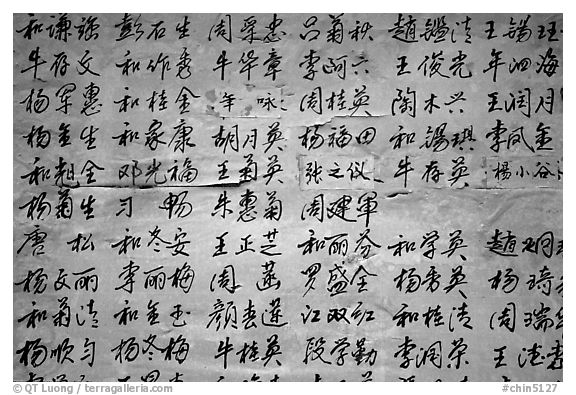 Chinese caligraphy. Lijiang, Yunnan, China (black and white)