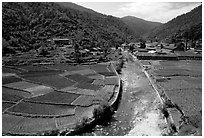 Village on the road between Lijiang and Panzhihua. (black and white)