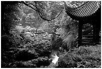 Qingyin pavillon and stream. Emei Shan, Sichuan, China ( black and white)
