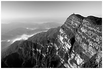 Wanfo Ding temple perched on a precipituous cliff. Emei Shan, Sichuan, China (black and white)