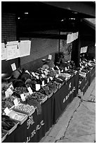 Fungus for sale at a stand near Jieyin Palace. Emei Shan, Sichuan, China (black and white)