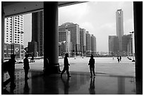 Hall of the modern East station linking to Hong-Kong. Guangzhou, Guangdong, China (black and white)