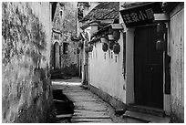 Alley with river. Hongcun Village, Anhui, China ( black and white)