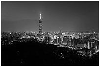 Taipei skyline from above at night. Taipei, Taiwan ( black and white)