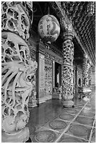 Carved stone pillars, Guandu Temple. Taipei, Taiwan (black and white)