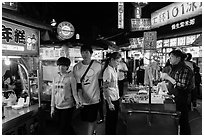 Street food area, Shilin Night Market. Taipei, Taiwan ( black and white)