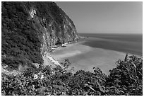 Verdant cliffs and turquoise waters. Taroko National Park, Taiwan ( black and white)