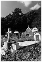 Cemetery and lush hills, Chongde. Taiwan (black and white)