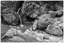 Waterfall and stream, Taroko Gorge. Taroko National Park, Taiwan ( black and white)