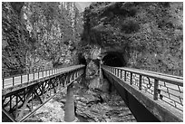 Bridges spanning Liwu River, Taroko Gorge. Taroko National Park, Taiwan ( black and white)