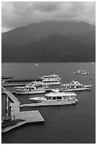Tour boats. Sun Moon Lake, Taiwan ( black and white)