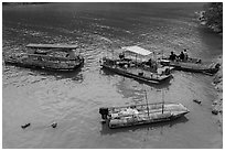 Boats and fishermen. Sun Moon Lake, Taiwan (black and white)