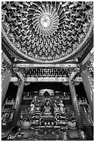 Ceiling and altar in gate, Wen Wu temple. Sun Moon Lake, Taiwan ( black and white)