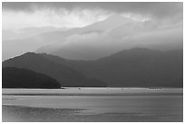 Misty mountains. Sun Moon Lake, Taiwan (black and white)