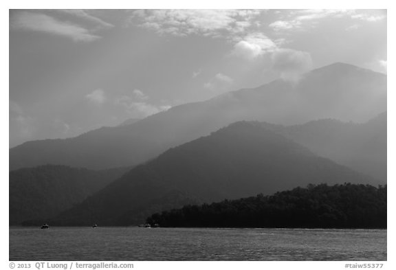 Mountain ridges. Sun Moon Lake, Taiwan (black and white)