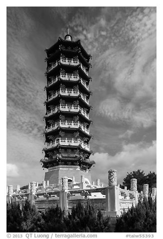 Tsen Pagoda tower. Sun Moon Lake, Taiwan (black and white)