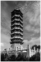 Tsen Pagoda tower. Sun Moon Lake, Taiwan (black and white)