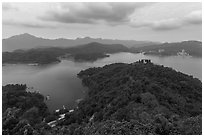 Lake seen from Tsen Pagoda. Sun Moon Lake, Taiwan ( black and white)