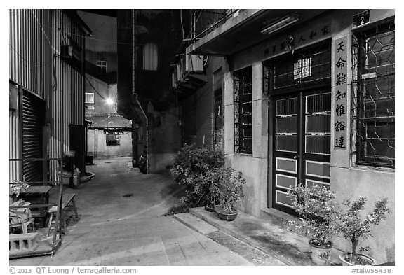 Nine-turns lane at night. Lukang, Taiwan (black and white)