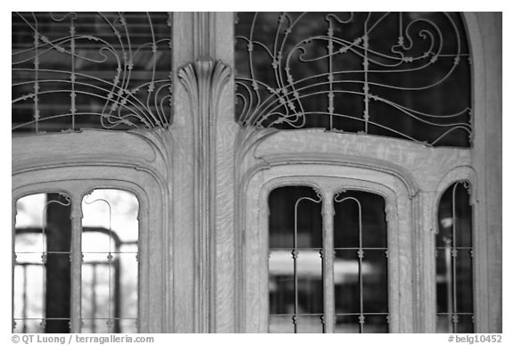 Detail of Art Nouveau door of Hotel Solvay. Brussels, Belgium (black and white)