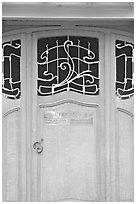 Door of Horta Museum in Art Nouveau style. Brussels, Belgium (black and white)