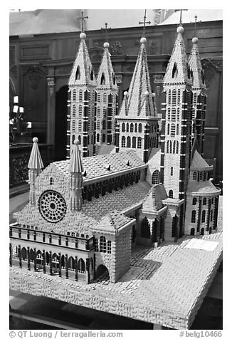 Model of Notre Dame Cathedral. Tournai, Belgium (black and white)