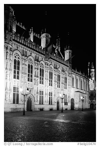 The Burg by night. Bruges, Belgium (black and white)