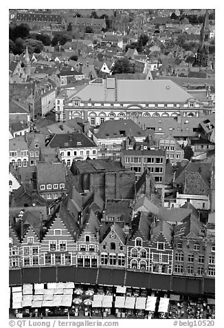 View of the town from tower of the hall. Bruges, Belgium (black and white)
