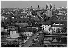 Alte Mainbrucke bridge and Neumunsterkirche church. Germany ( black and white)