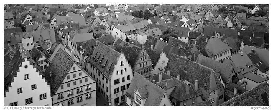 Rooftops of Rothenburg medieval town. Rothenburg ob der Tauber, Bavaria, Germany (black and white)