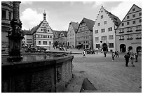 Fountain on Marktplatz. Rothenburg ob der Tauber, Bavaria, Germany (black and white)