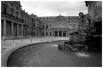 Fountain in front of the Residenz. Wurzburg, Bavaria, Germany (black and white)