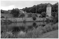Duck pond and rampart walls, Dinkelsbuhl. Bavaria, Germany ( black and white)