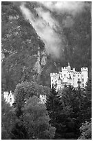 Hohenschwangau, built in 1832 for Maximillien II, King Ludwig's father. Bavaria, Germany (black and white)
