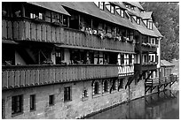 Timbered houses on the canal. Nurnberg, Bavaria, Germany (black and white)