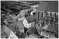 House rooftops and Kirche Sankt-Jakob seen from the Rathaus tower. Rothenburg ob der Tauber, Bavaria, Germany (black and white)