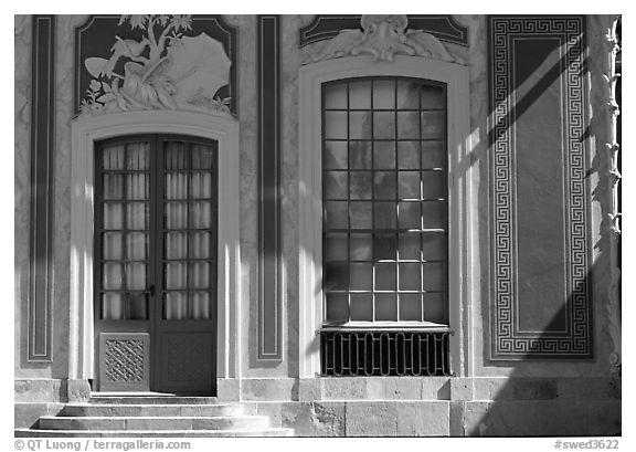 Gate and window, royal residence of Drottningholm. Sweden (black and white)
