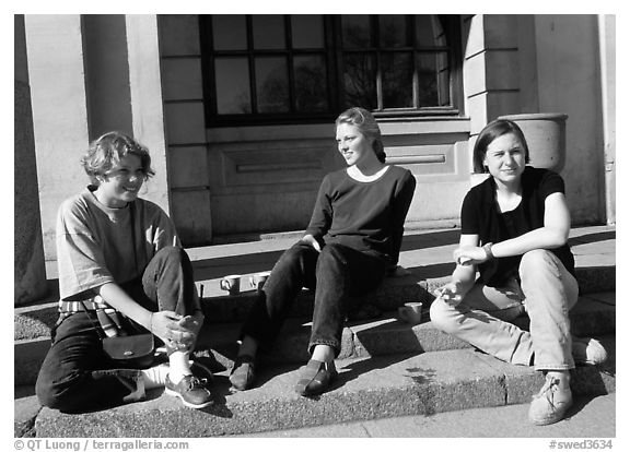 Students at the university of Uppsala. Uppland, Sweden (black and white)