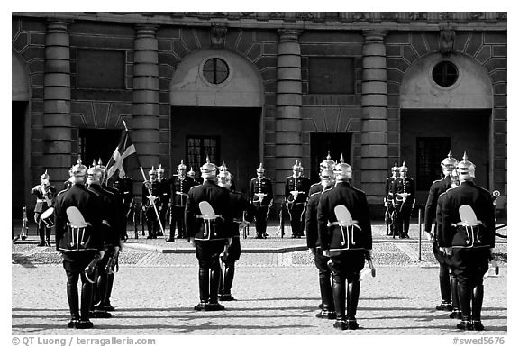 Royal Guard in front of the Royal Palace. Stockholm, Sweden (black and white)