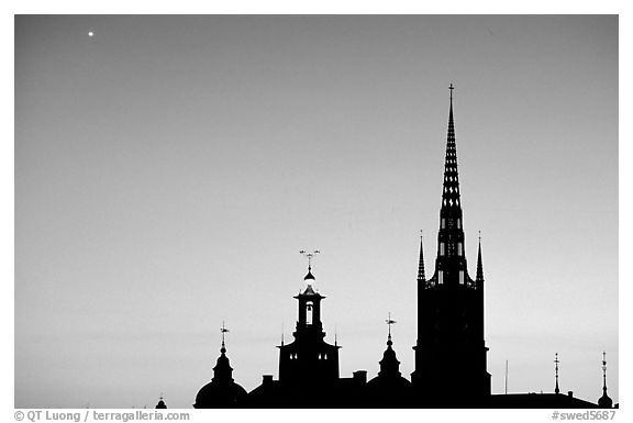 Riddarholmskyrkan at sunset. Stockholm, Sweden (black and white)