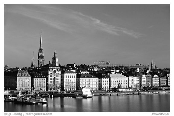 View of Gamla Stan across Salsjon. Stockholm, Sweden (black and white)