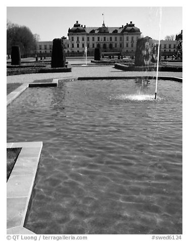 Basin in royal residence of Drottningholm. Sweden (black and white)
