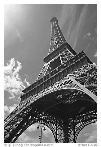 Eiffel tower seen from the base. Paris, France (black and white)