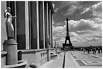 Maillol sculpture, Palais de Chaillot, and Eiffel tower. Paris, France ( black and white)