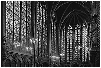 Sainte Chapelle haute covered with stained glass. Paris, France ( black and white)