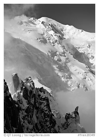 Cosmiques ridge and North Face of Mont Blanc, Chamonix. France (black and white)