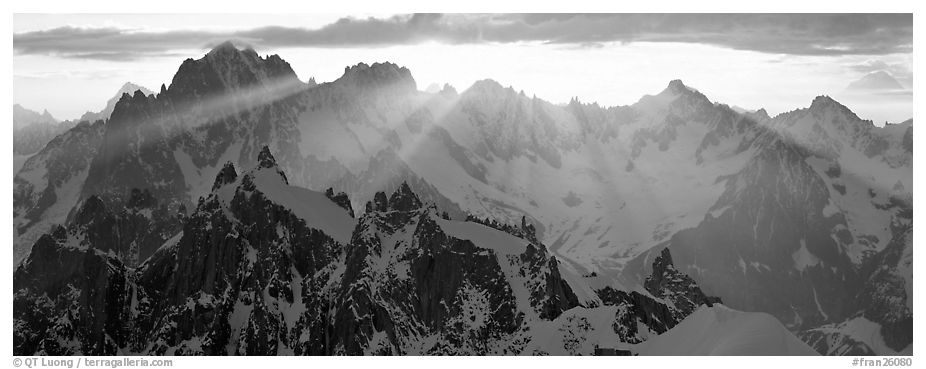 Rugged peaks of the Mont-Blanc Range. France (black and white)