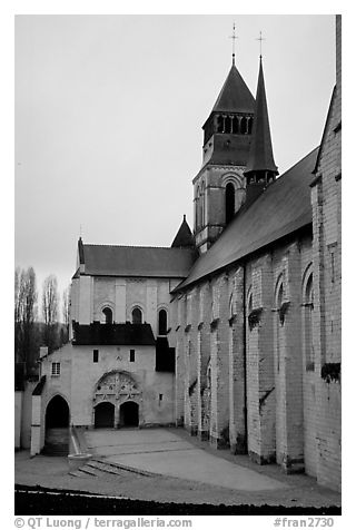 Abbaye de Frontevrault (Abbey of Frontevrault). Loire Valley, France (black and white)